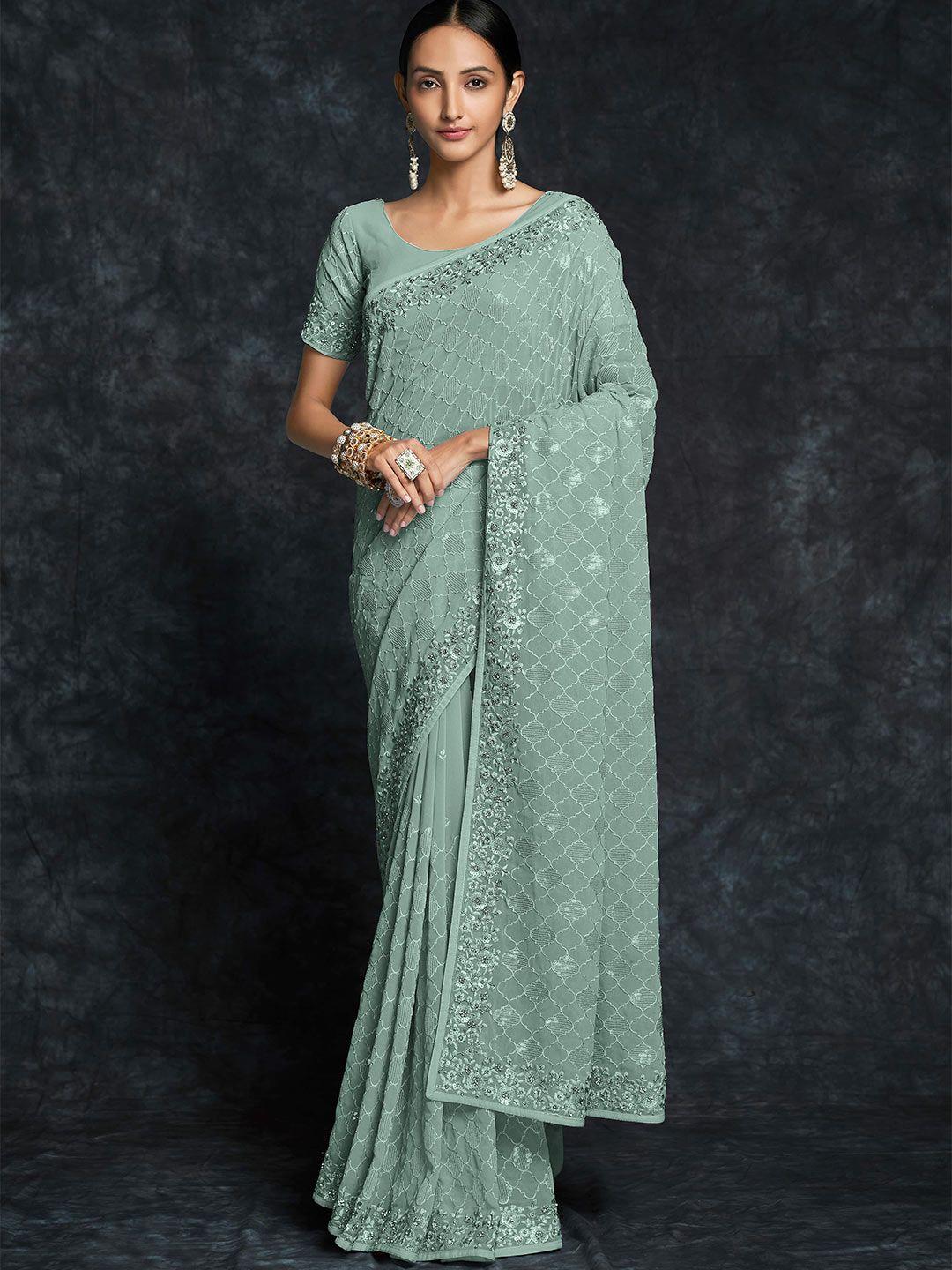 fusionic embellished sequinned pure georgette saree