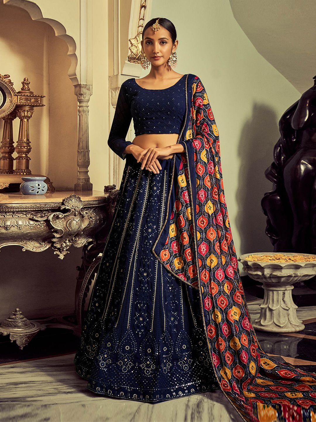 fusionic embellished sequinned semi-stitched lehenga & unstitched blouse with dupatta