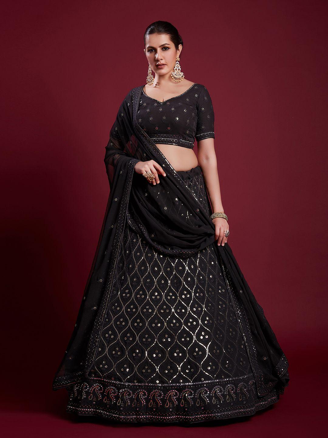 fusionic embellished sequinned semi-stitched lehenga & unstitched blouse with dupatta