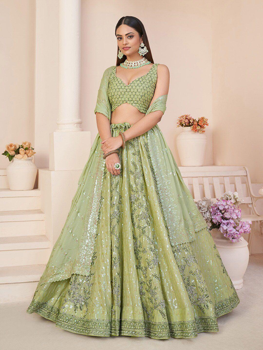 fusionic embellished sequinned semi-stitched lehenga choli with dupatta