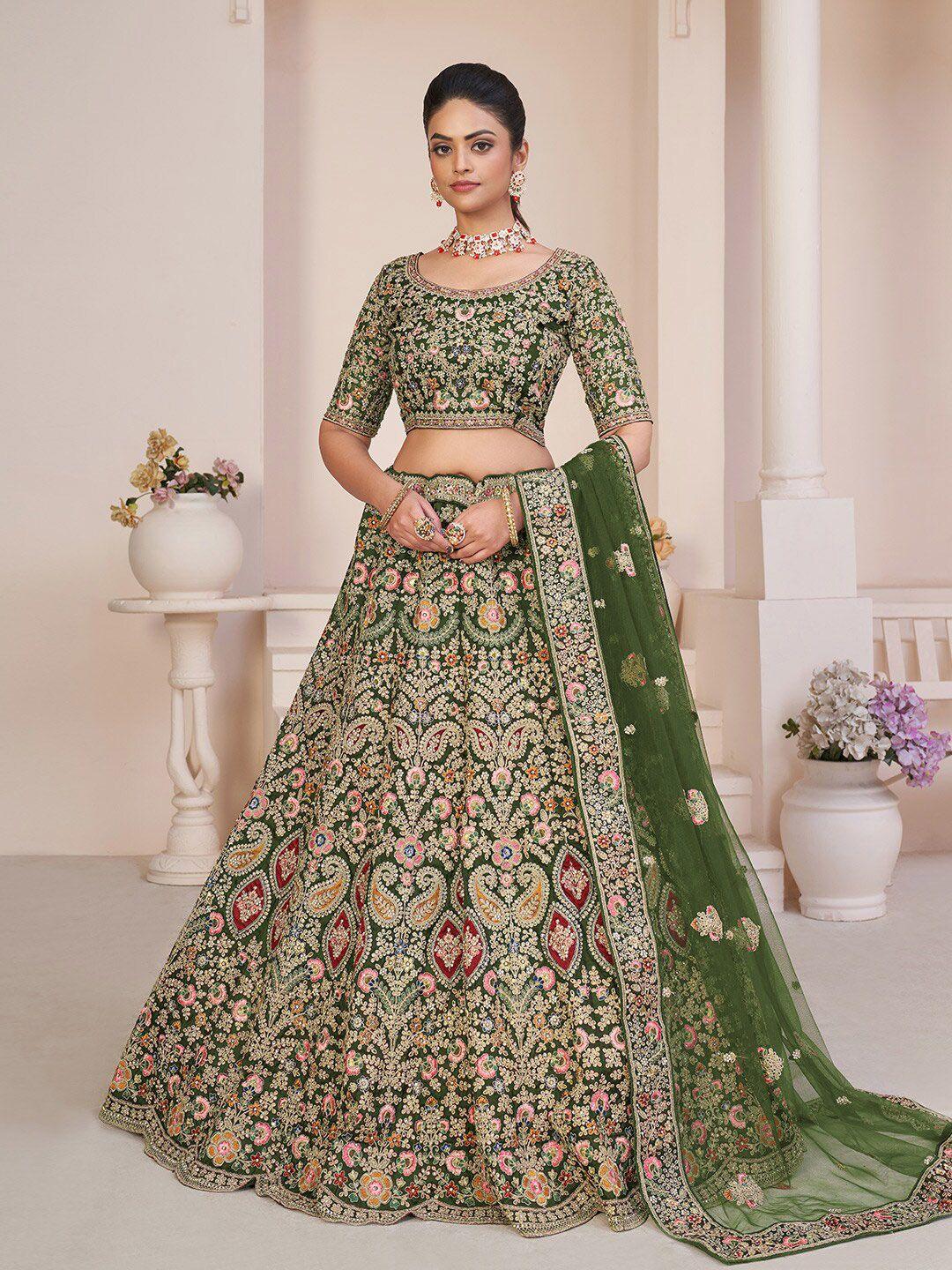 fusionic embellished thread work semi-stitched lehenga & unstitched blouse with dupatta