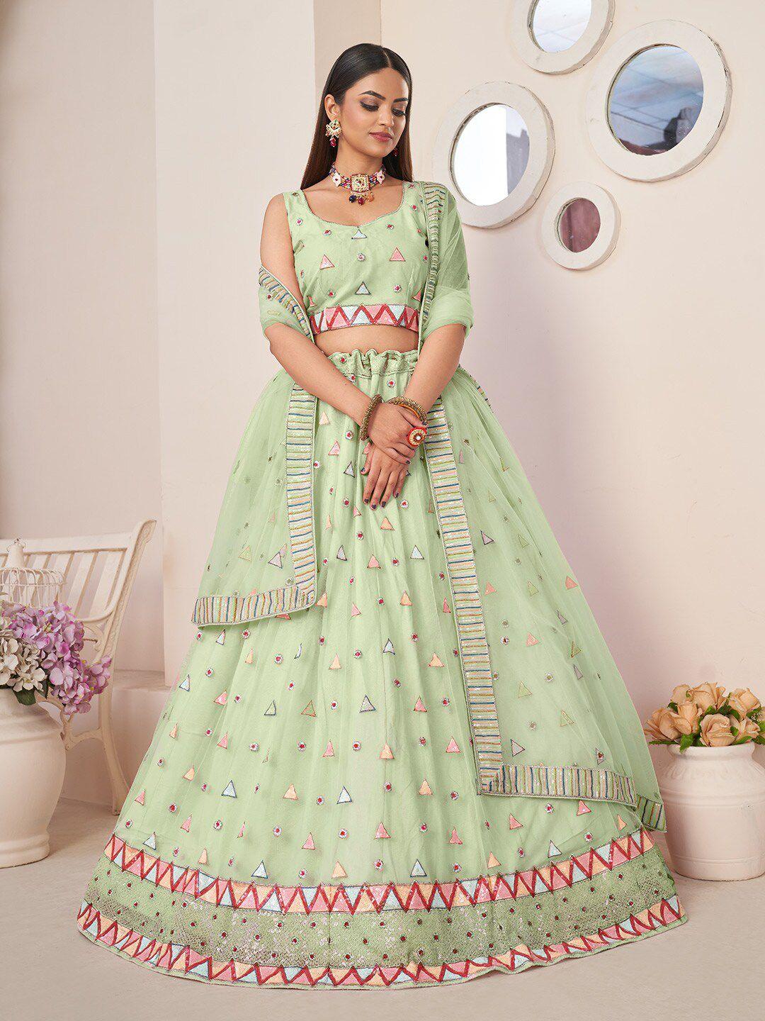 fusionic embellished thread work semi-stitched lehenga & unstitched blouse with dupatta