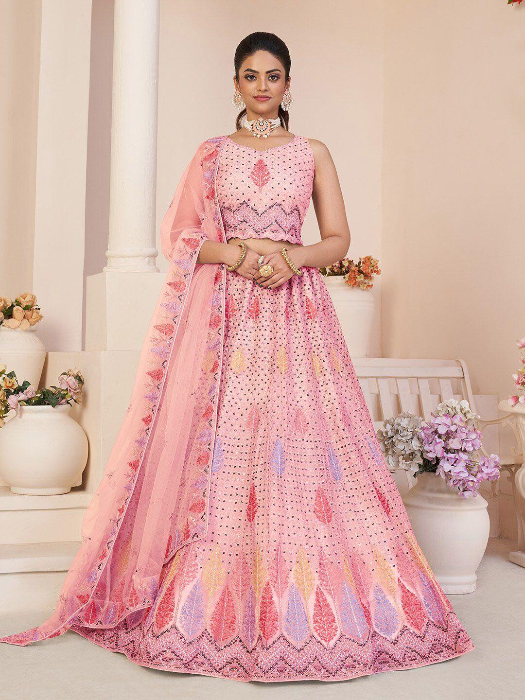 fusionic embellished thread work semi-stitched lehenga & unstitched blouse with dupatta