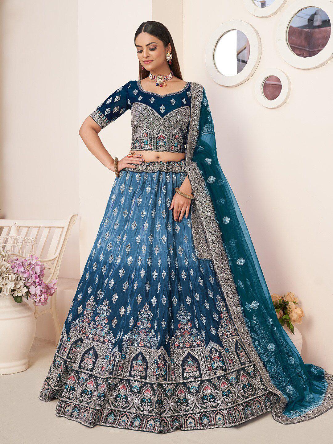 fusionic embellished thread work semi-stitched lehenga & unstitched blouse with dupatta