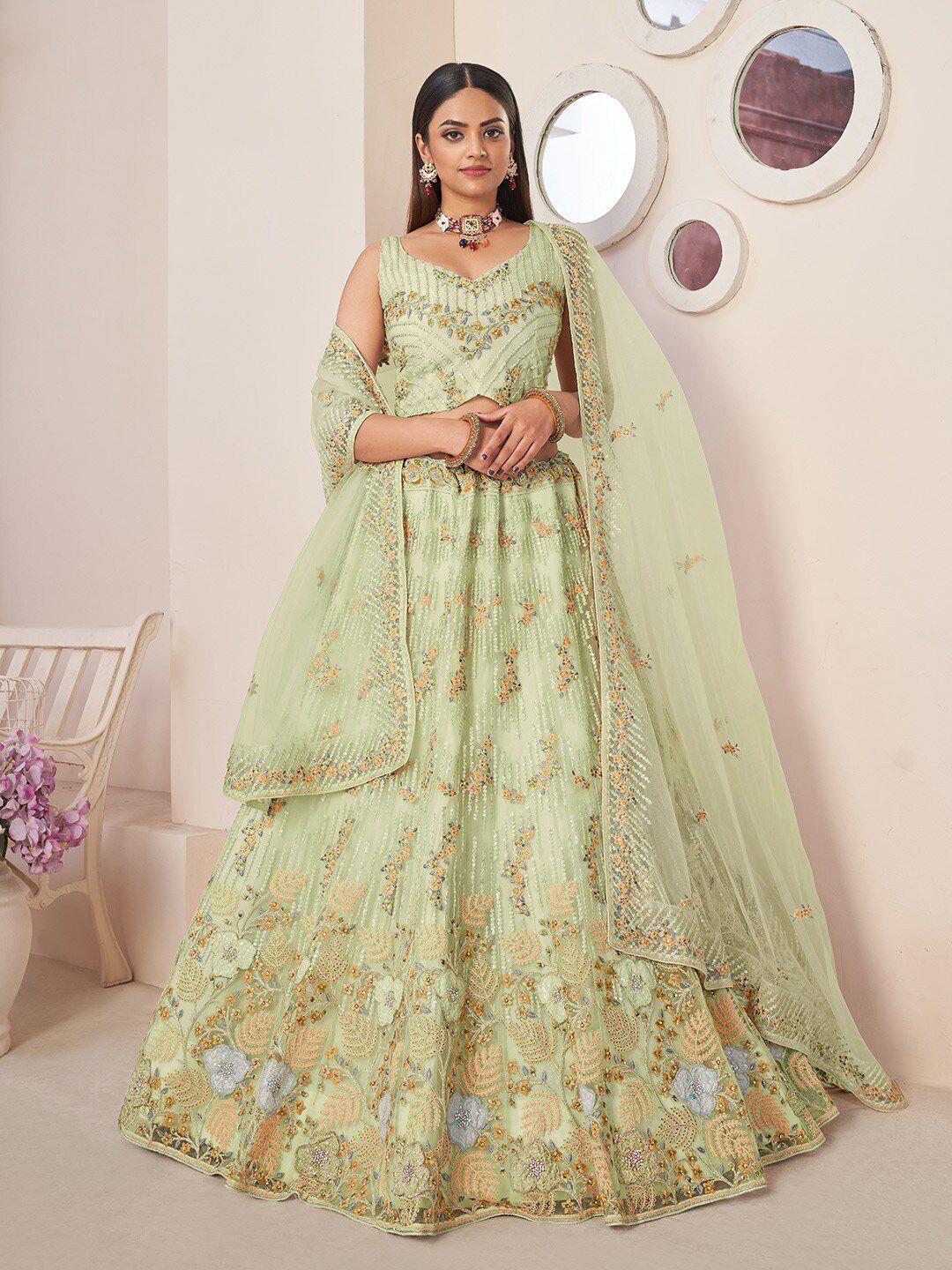 fusionic embellished thread work semi-stitched lehenga & unstitched blouse with dupatta