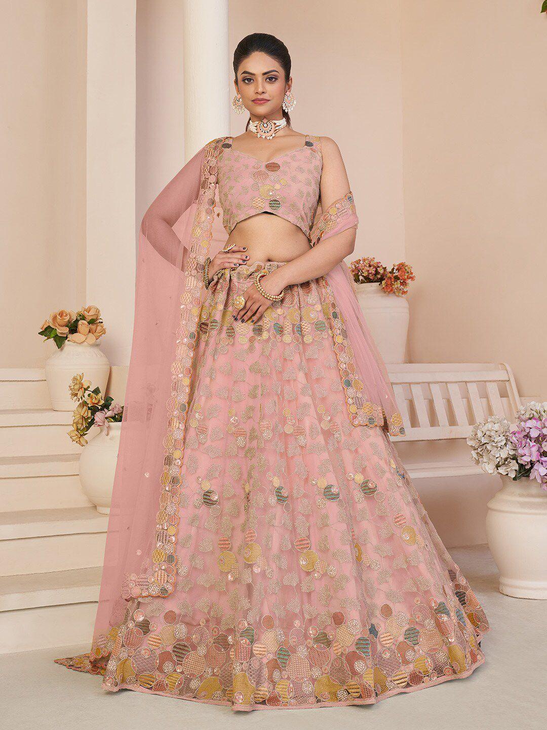 fusionic embellished thread work semi-stitched lehenga & unstitched blouse with dupatta