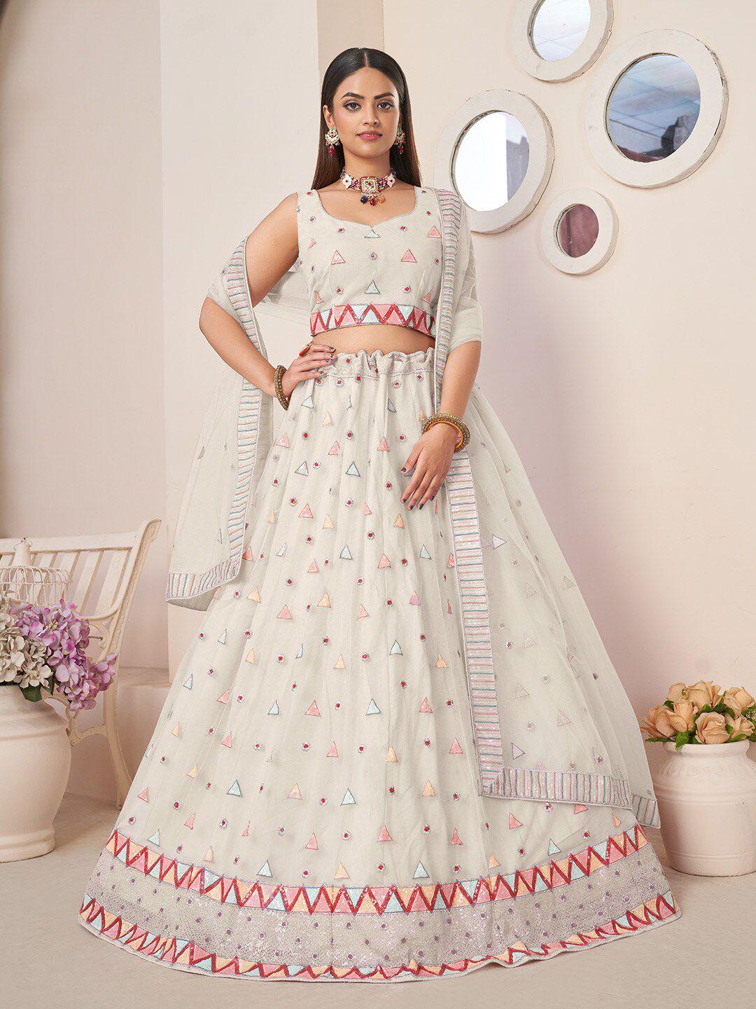 fusionic embellished thread work semi-stitched lehenga & unstitched blouse with dupatta