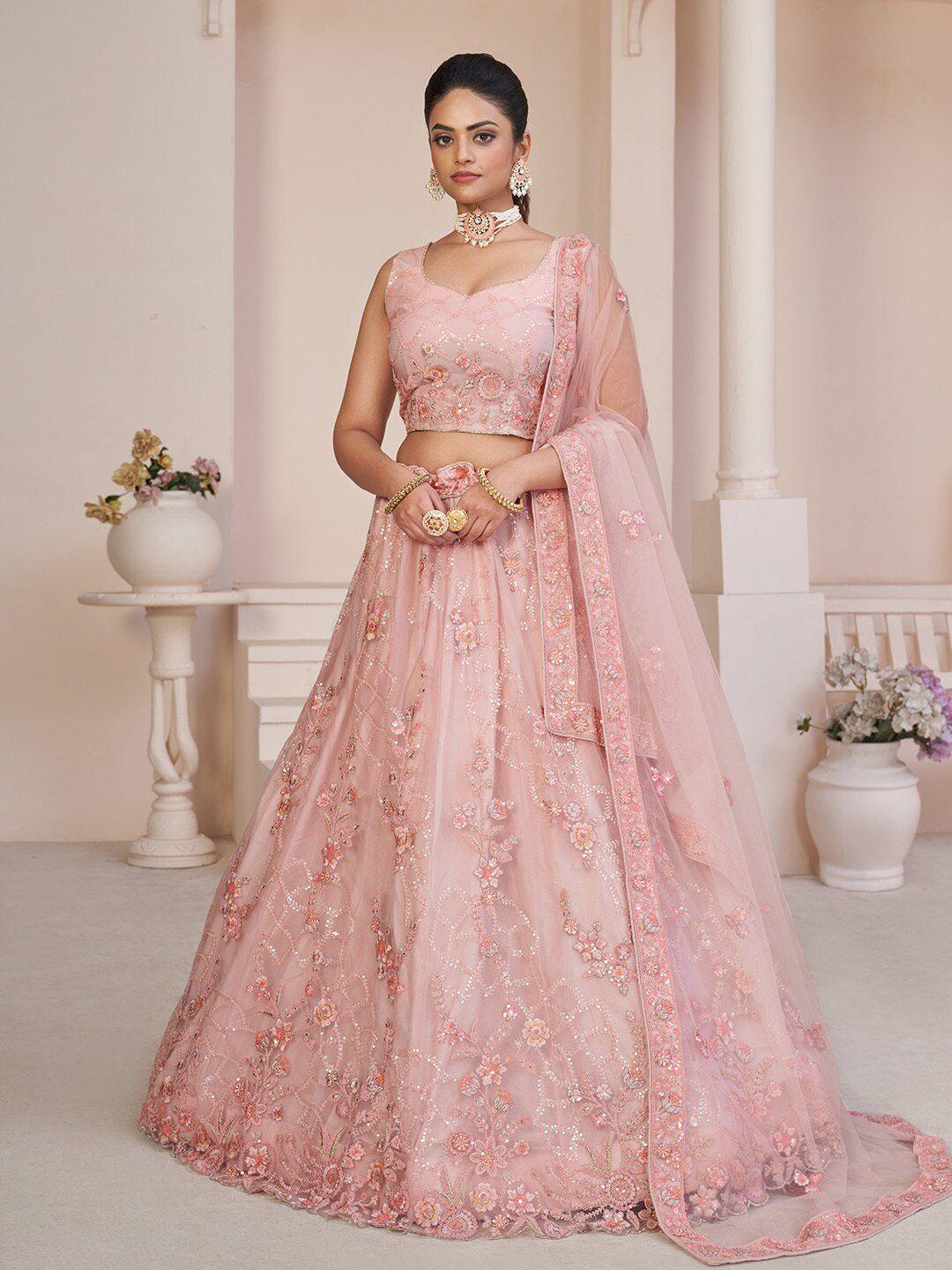 fusionic embellished thread work semi-stitched lehenga & unstitched blouse with dupatta