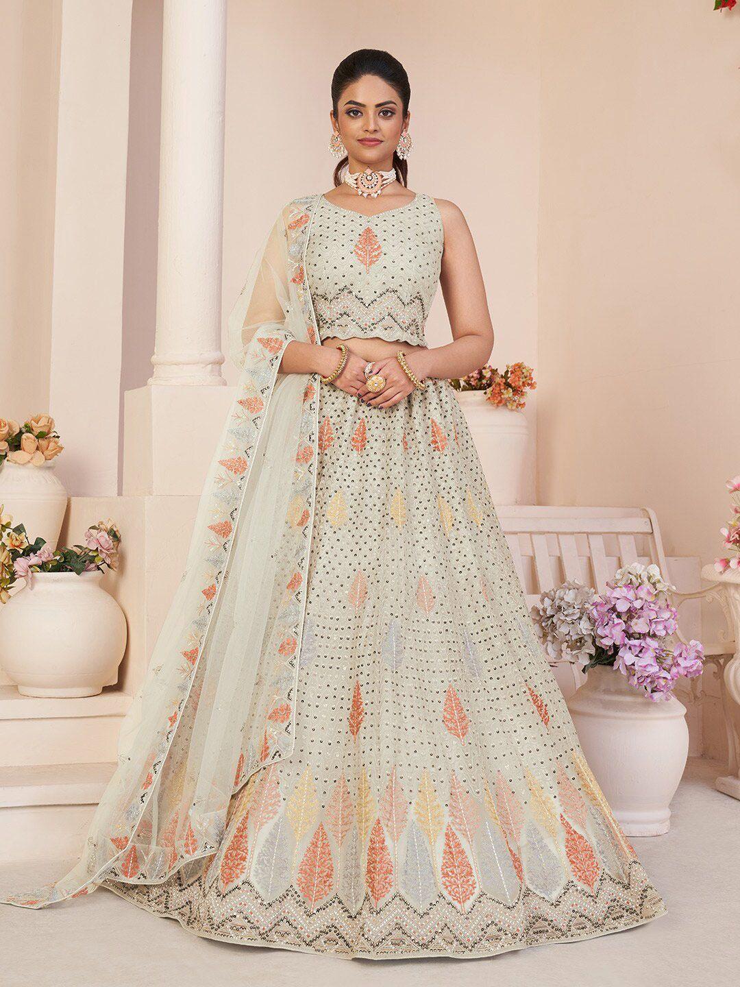 fusionic embellished thread work semi-stitched lehenga & unstitched blouse with dupatta