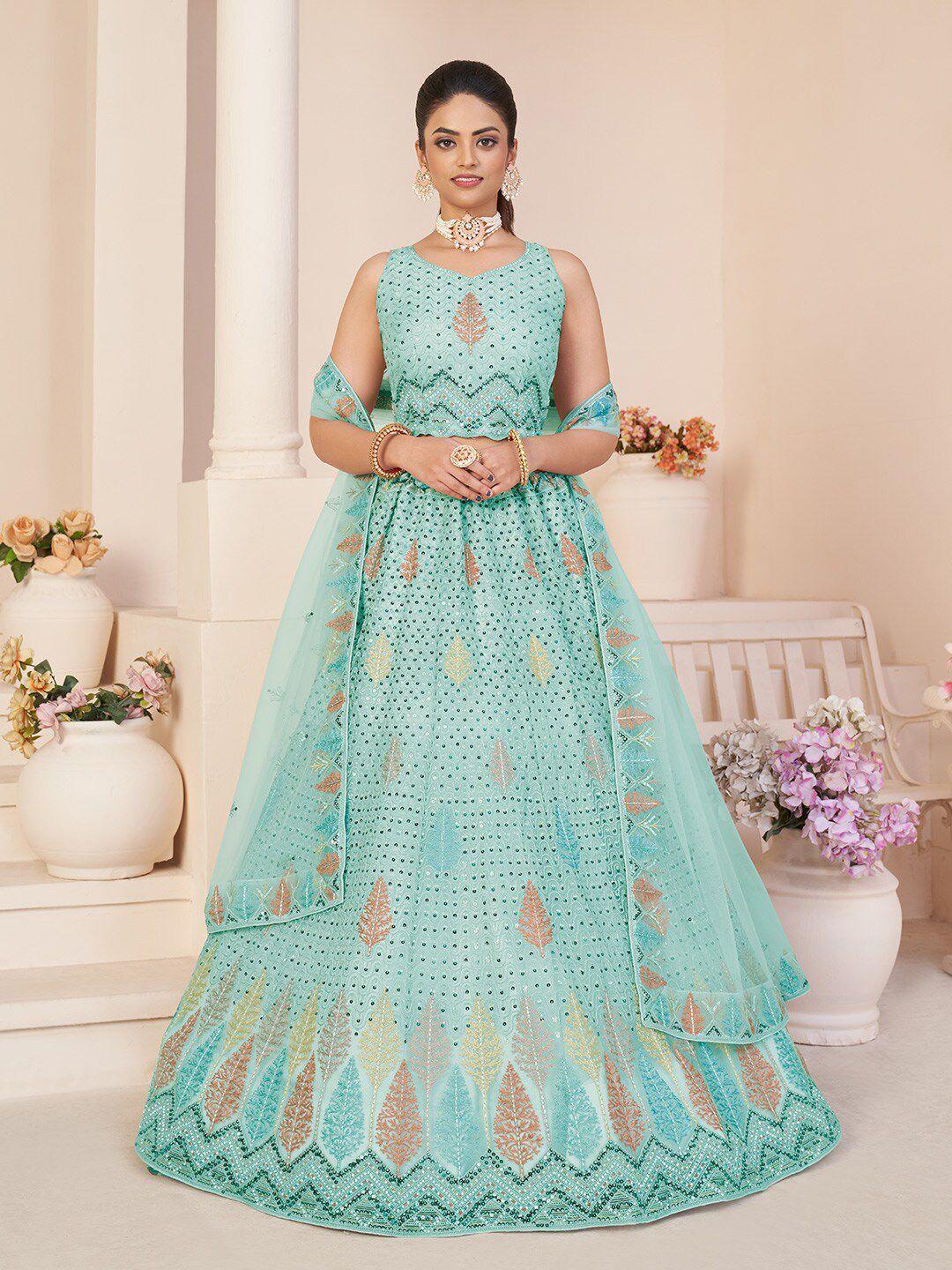 fusionic embellished thread work semi-stitched lehenga & unstitched blouse with