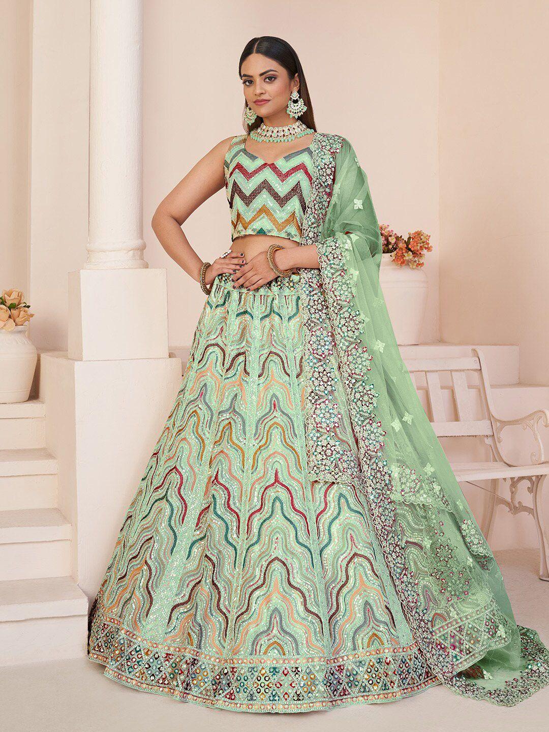 fusionic embellished thread work semi-stitched lehenga & unstitched blouse with