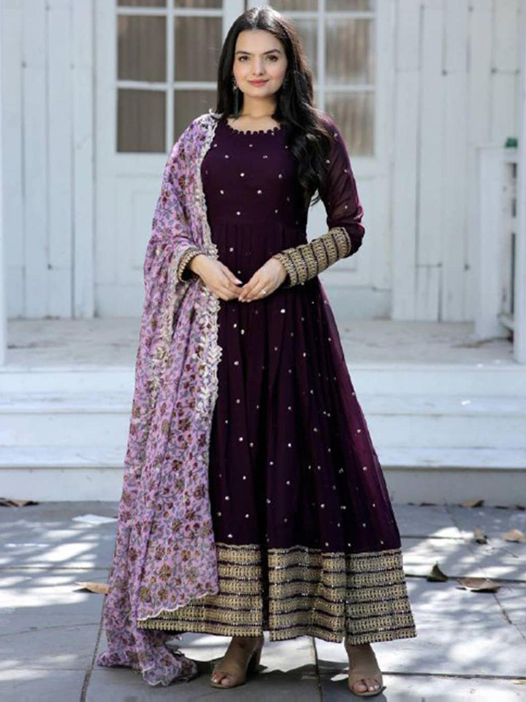 fusionic embroidered georgette ethnic gown with dupatta