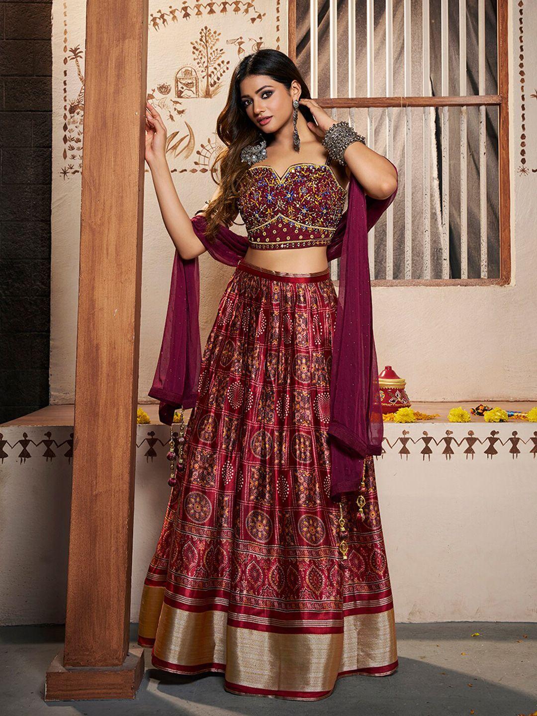 fusionic embroidered mirror work ready to wear lehenga & blouse with dupatta