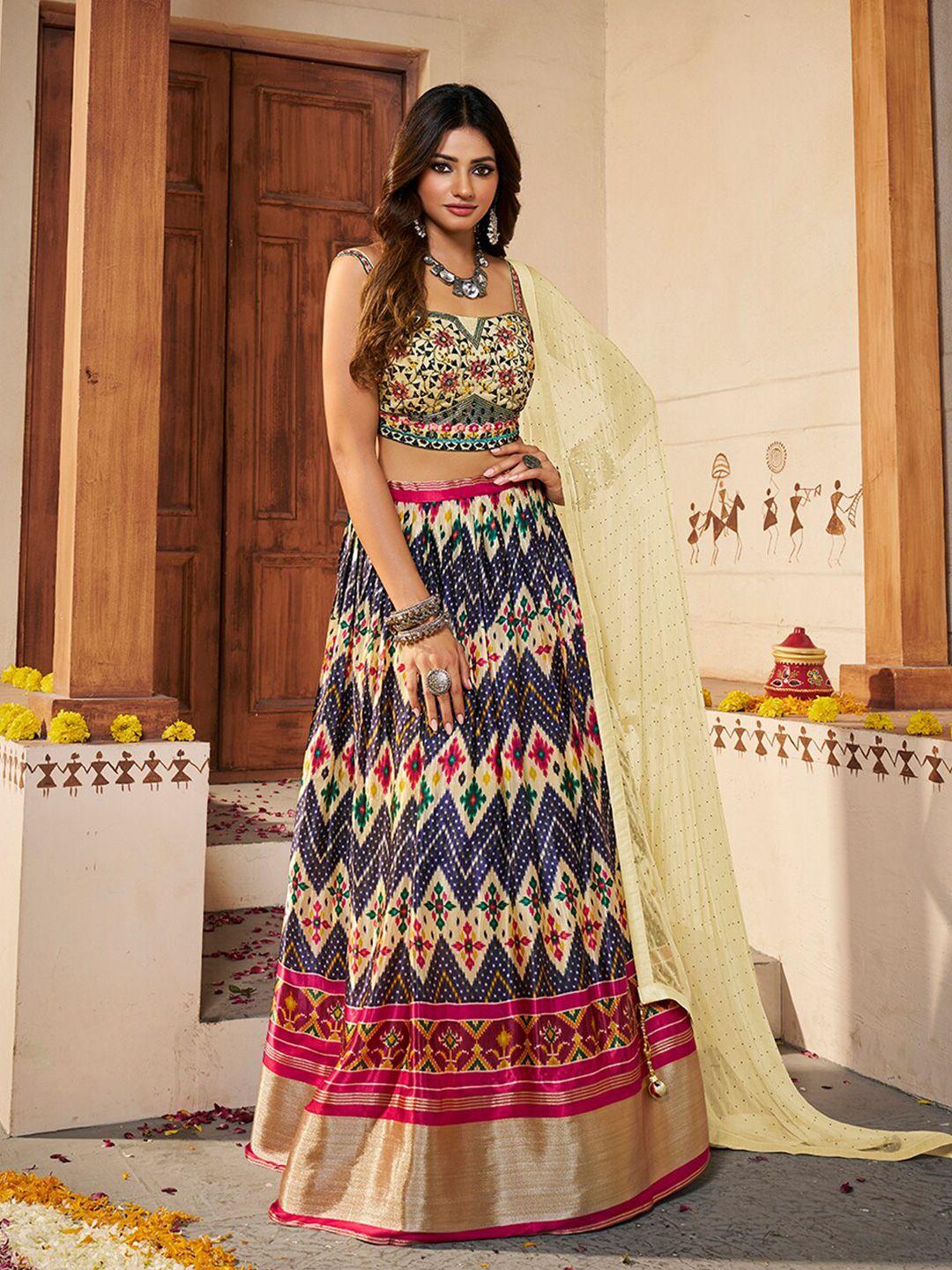 fusionic embroidered mirror work ready to wear lehenga & blouse with dupatta