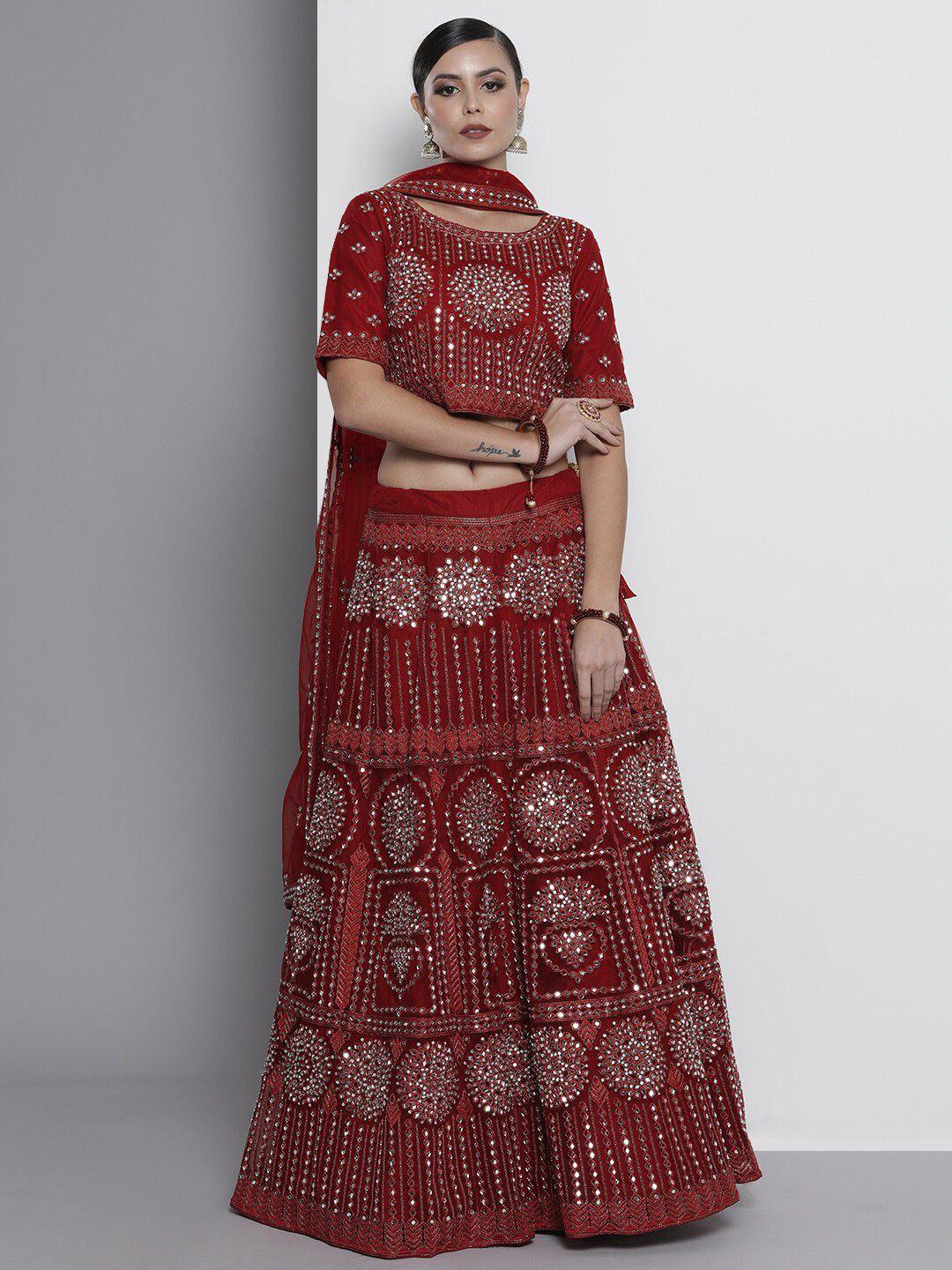 fusionic embroidered mirror work semi-stitched lehenga & unstitched blouse with dupatta