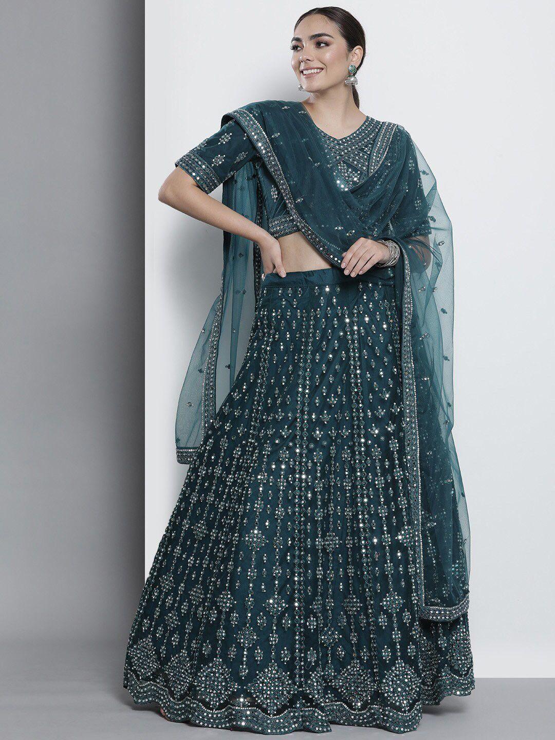 fusionic embroidered net semi-stitched lehenga & unstitched blouse with dupatta