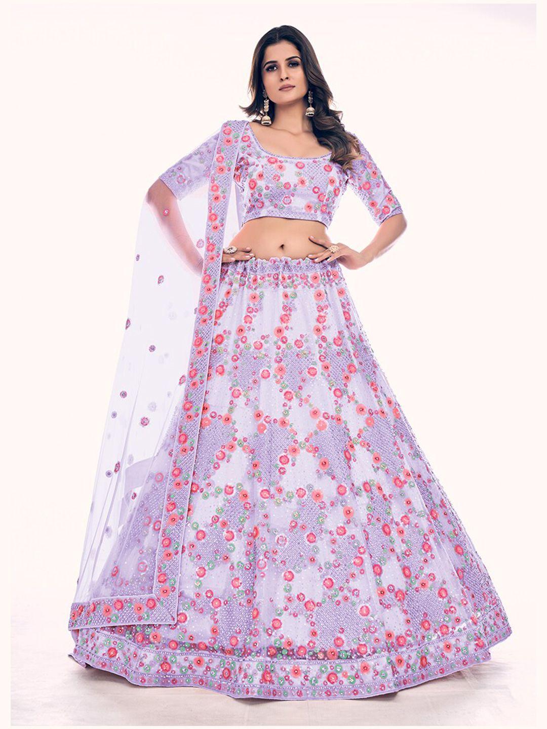 fusionic embroidered net semi-stitched lehenga & unstitched blouse with dupatta