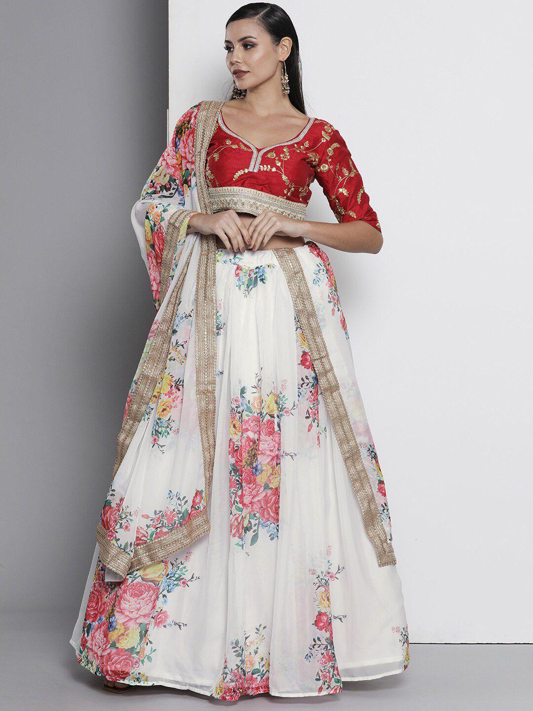 fusionic embroidered semi-stitched lehenga & unstitched blouse with dupatta