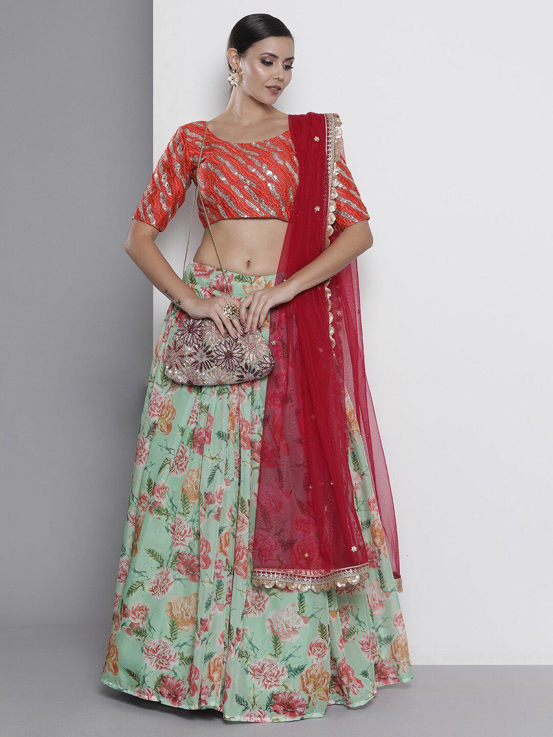 fusionic embroidered semi-stitched lehenga & unstitched blouse with dupatta