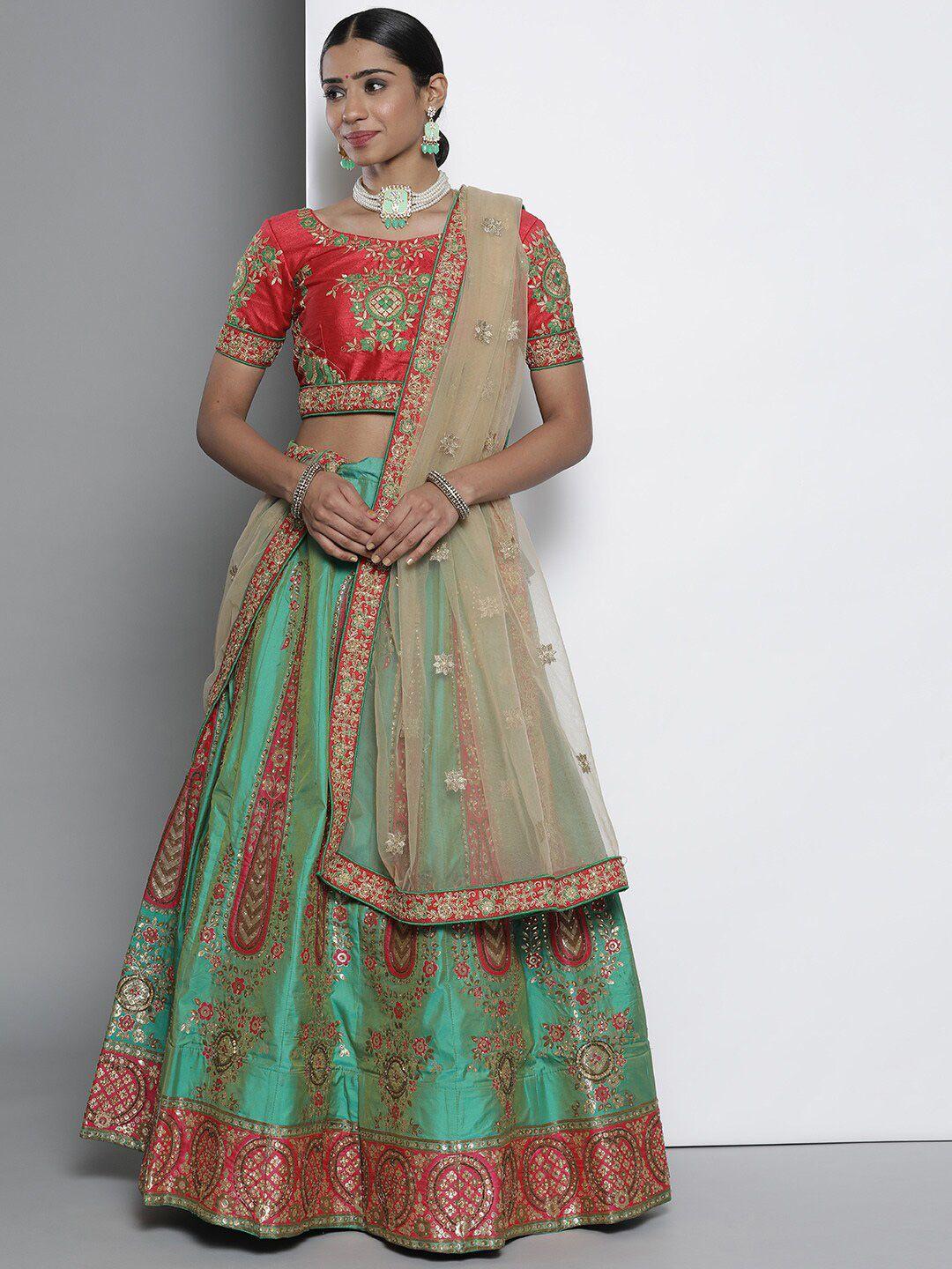 fusionic embroidered semi-stitched lehenga & unstitched blouse with dupatta