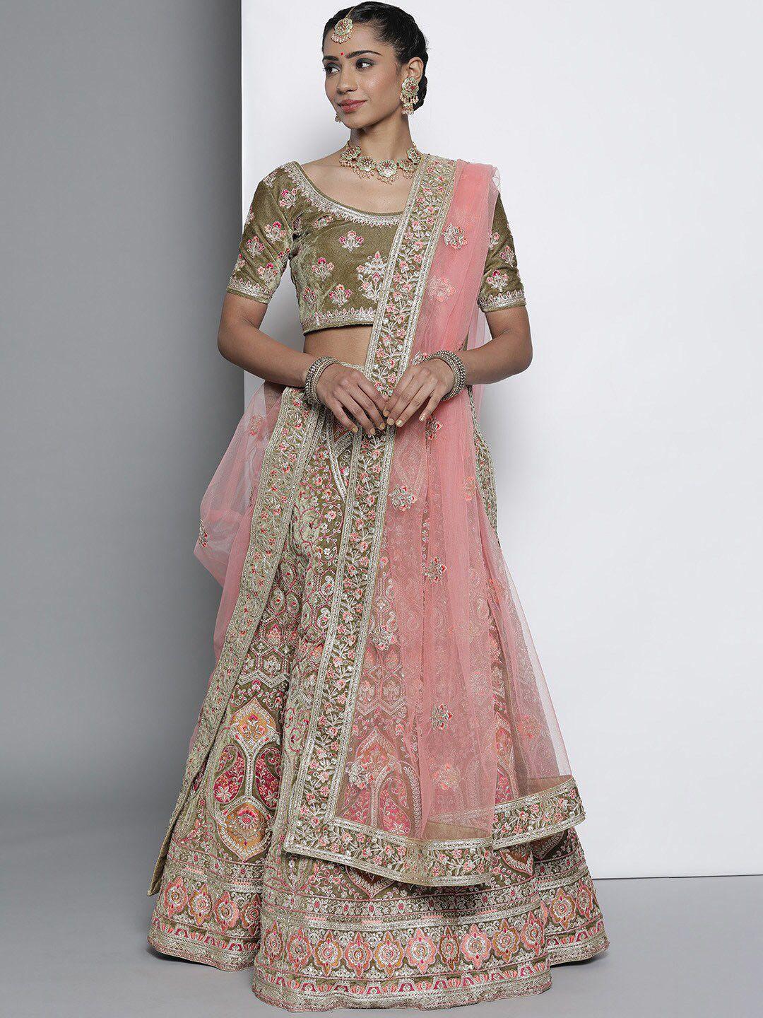 fusionic embroidered semi-stitched lehenga & unstitched blouse with dupatta