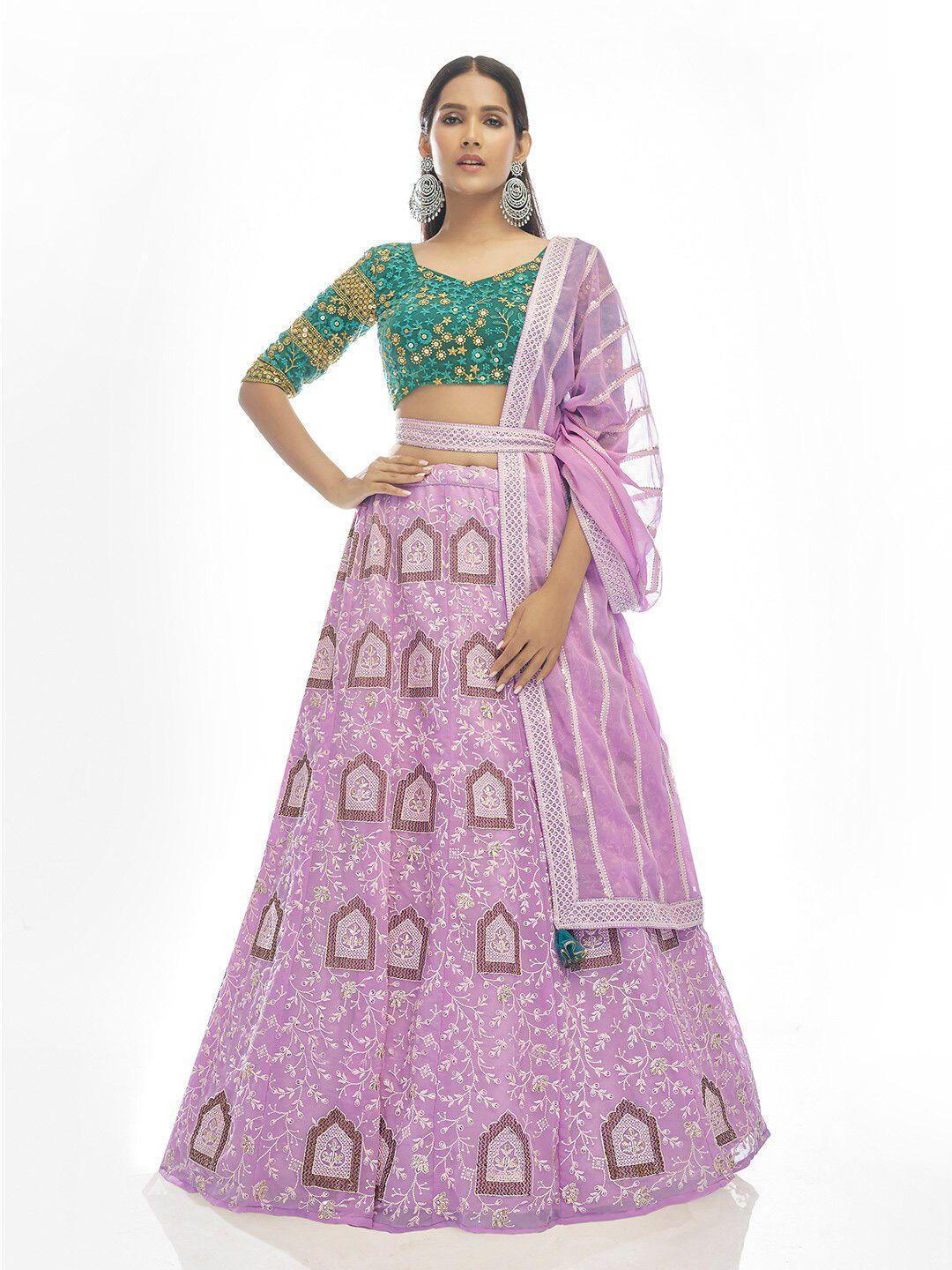 fusionic embroidered semi-stitched lehenga & unstitched blouse with dupatta