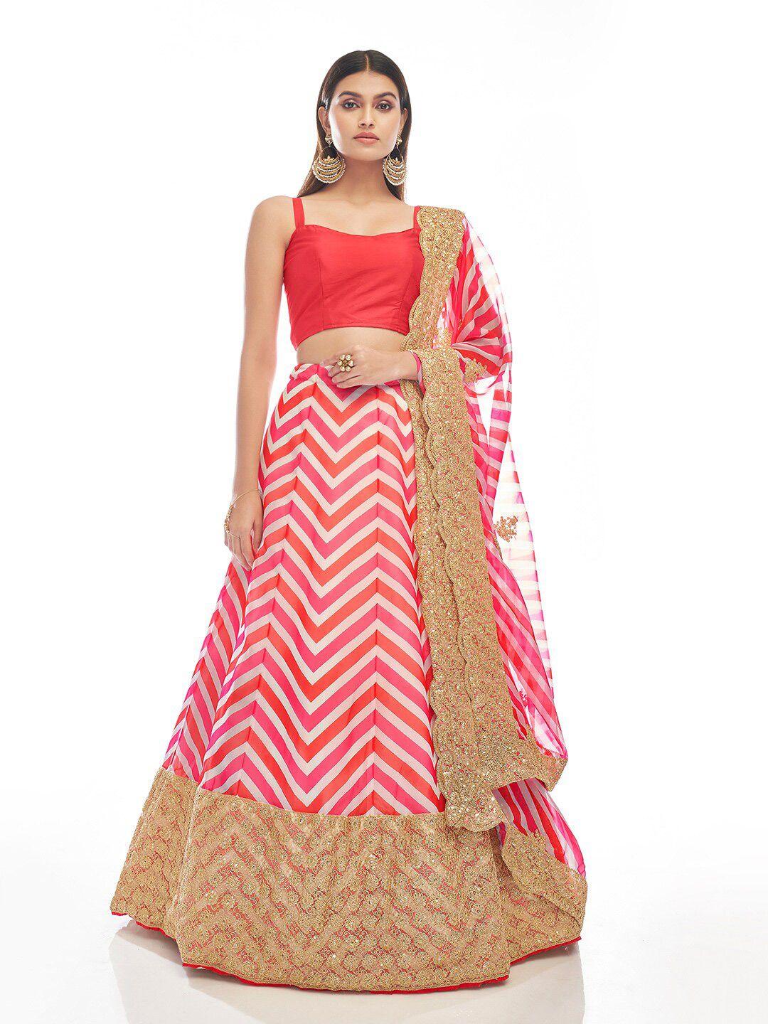 fusionic embroidered semi-stitched organza lehenga & unstitched blouse with dupatta