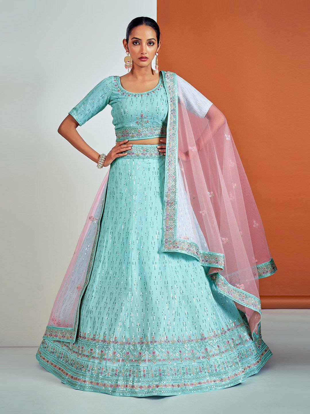 fusionic embroidered sequin work semi-stitched lehenga with unstitched blouse & dupatta