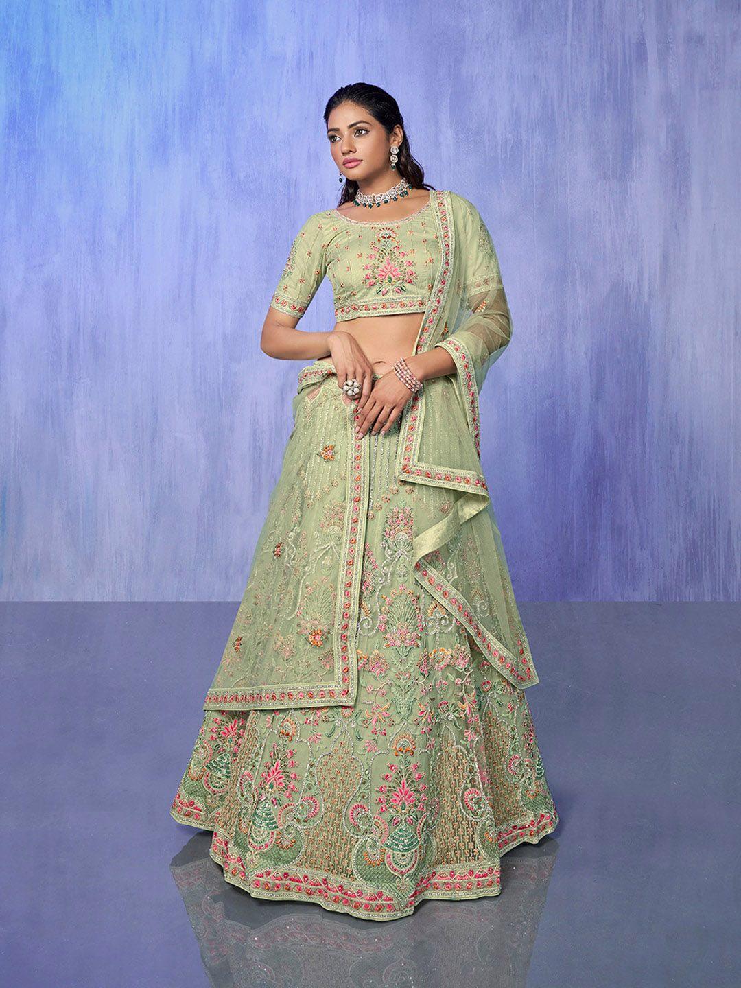 fusionic embroidered sequined semi-stitched lehenga & unstitched blouse with dupatta