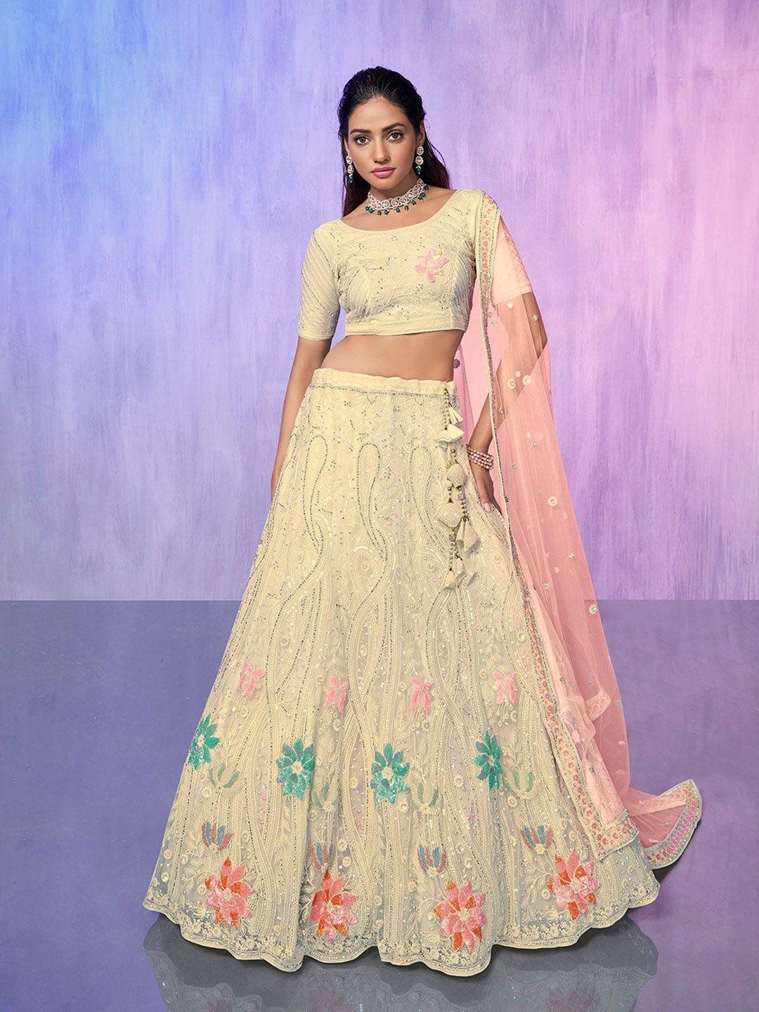 fusionic embroidered sequined semi-stitched lehenga & unstitched blouse with dupatta