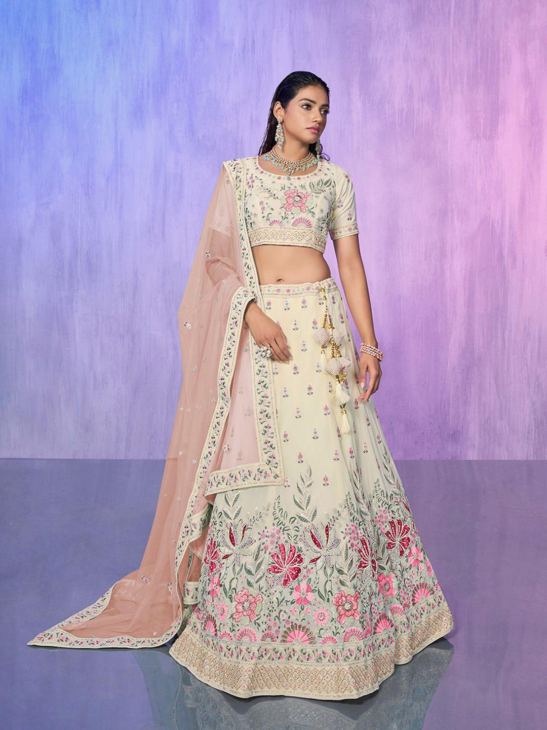 fusionic embroidered sequined semi-stitched lehenga & unstitched blouse with dupatta