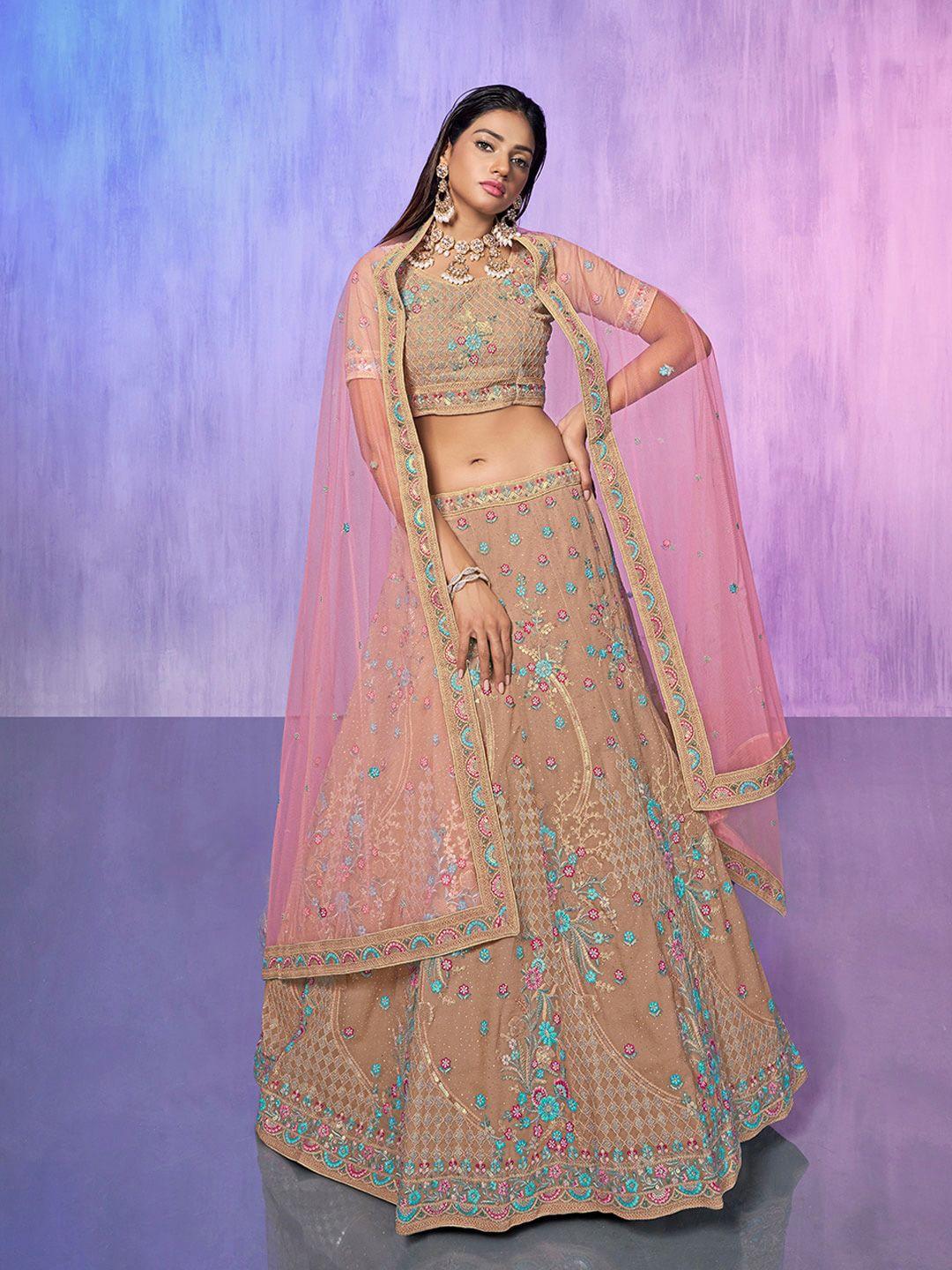 fusionic embroidered sequined semi-stitched lehenga & unstitched blouse with dupatta