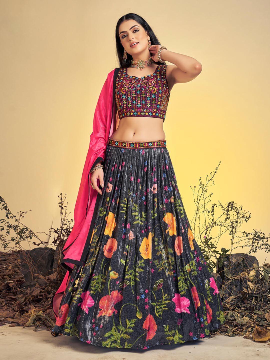 fusionic embroidered sequinned ready to wear lehenga & blouse with dupatta