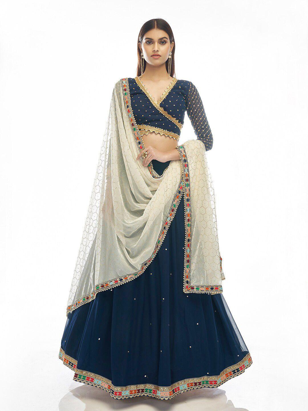 fusionic embroidered sequinned semi-stitched lehenga & unstitched blouse with dupatta