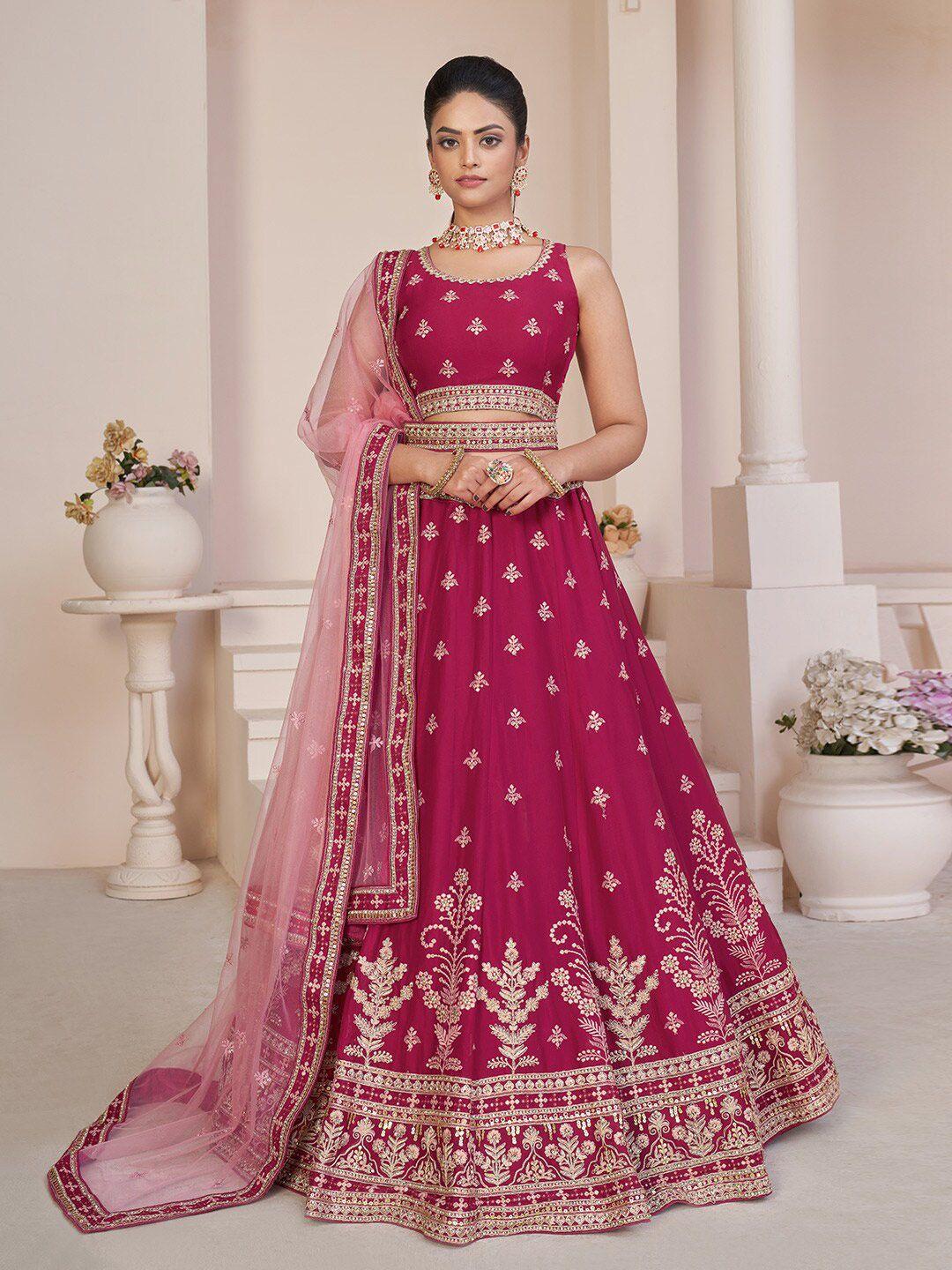 fusionic embroidered sequinned semi-stitched lehenga & unstitched blouse with dupatta