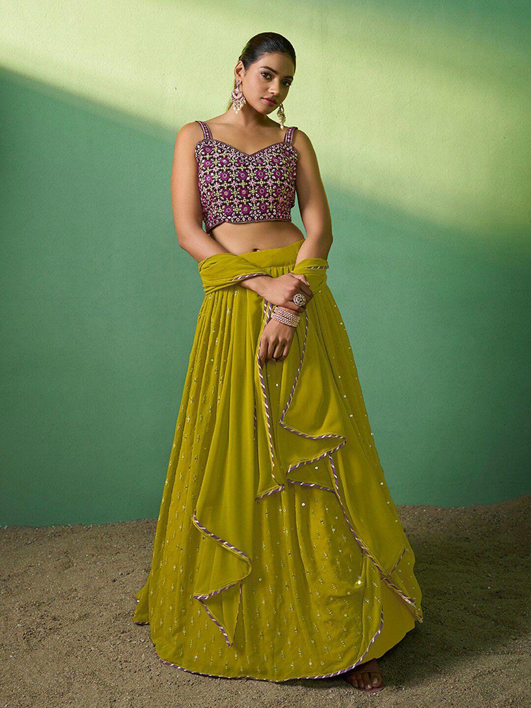 fusionic embroidered sequinned semi-stitched lehenga & unstitched blouse with dupatta