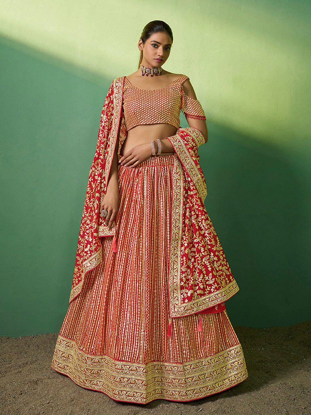 fusionic embroidered sequinned semi-stitched lehenga & unstitched blouse with dupatta