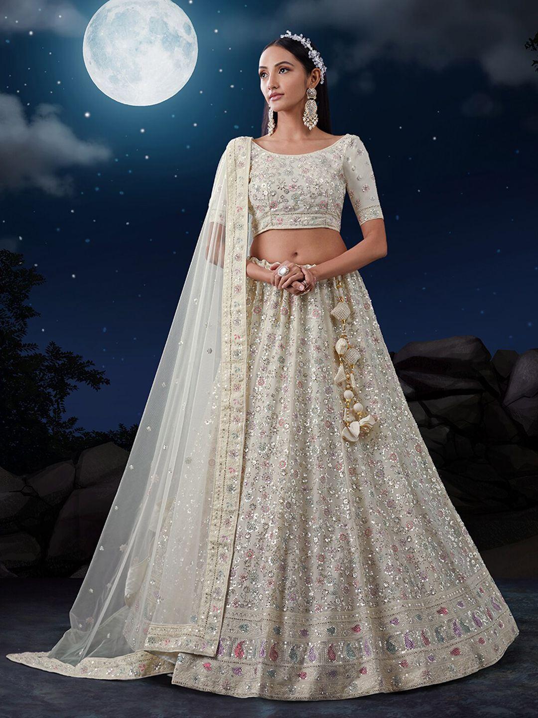 fusionic embroidered sequinned semi-stitched lehenga & unstitched blouse with dupatta