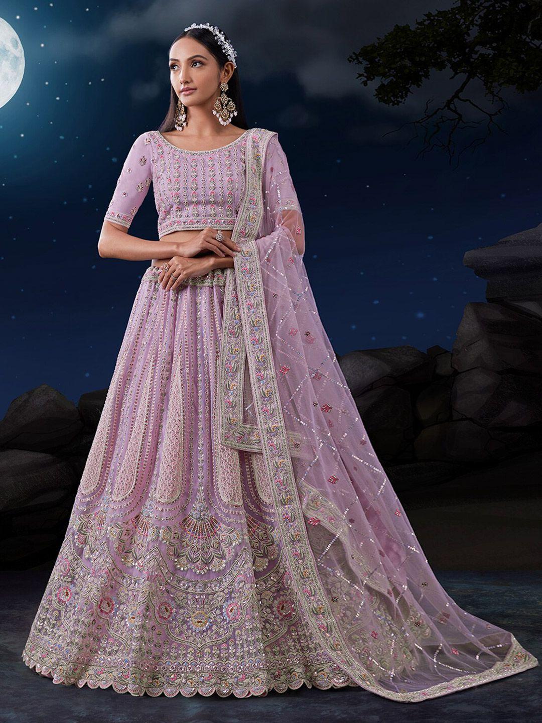 fusionic embroidered sequinned semi-stitched lehenga & unstitched blouse with dupatta