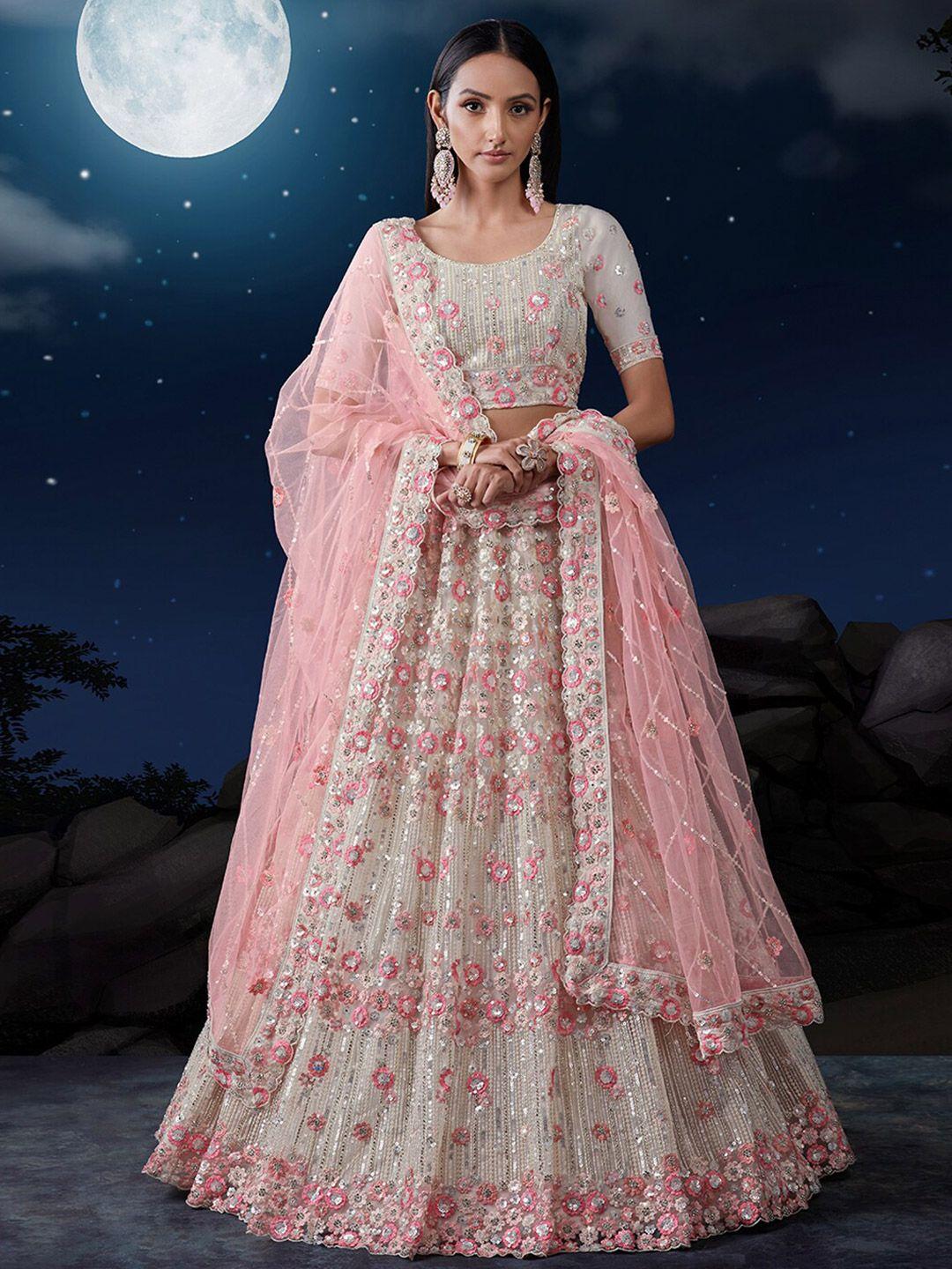 fusionic embroidered sequinned semi-stitched lehenga & unstitched blouse with dupatta