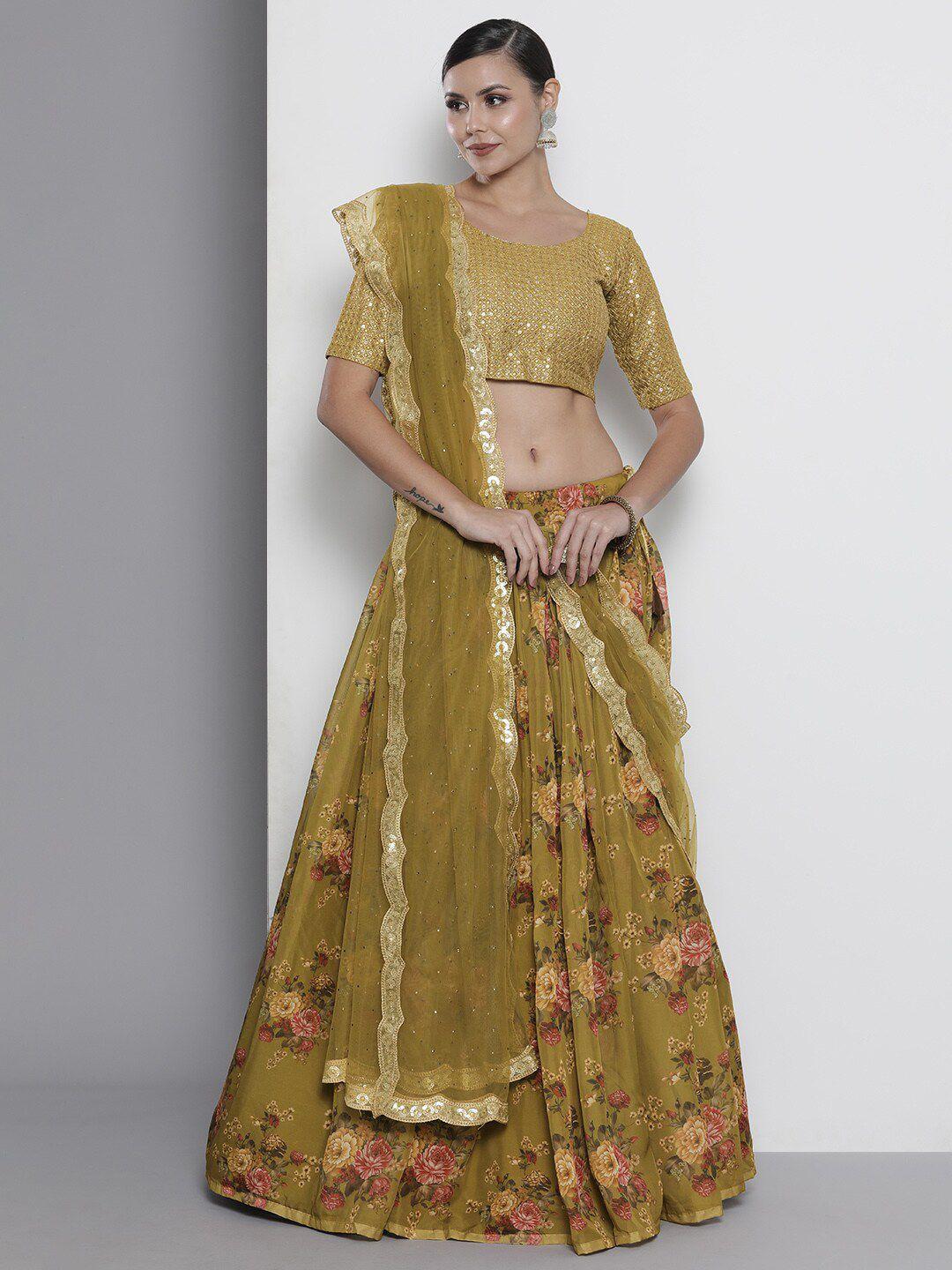 fusionic embroidered sequinned semi-stitched lehenga & unstitched blouse with