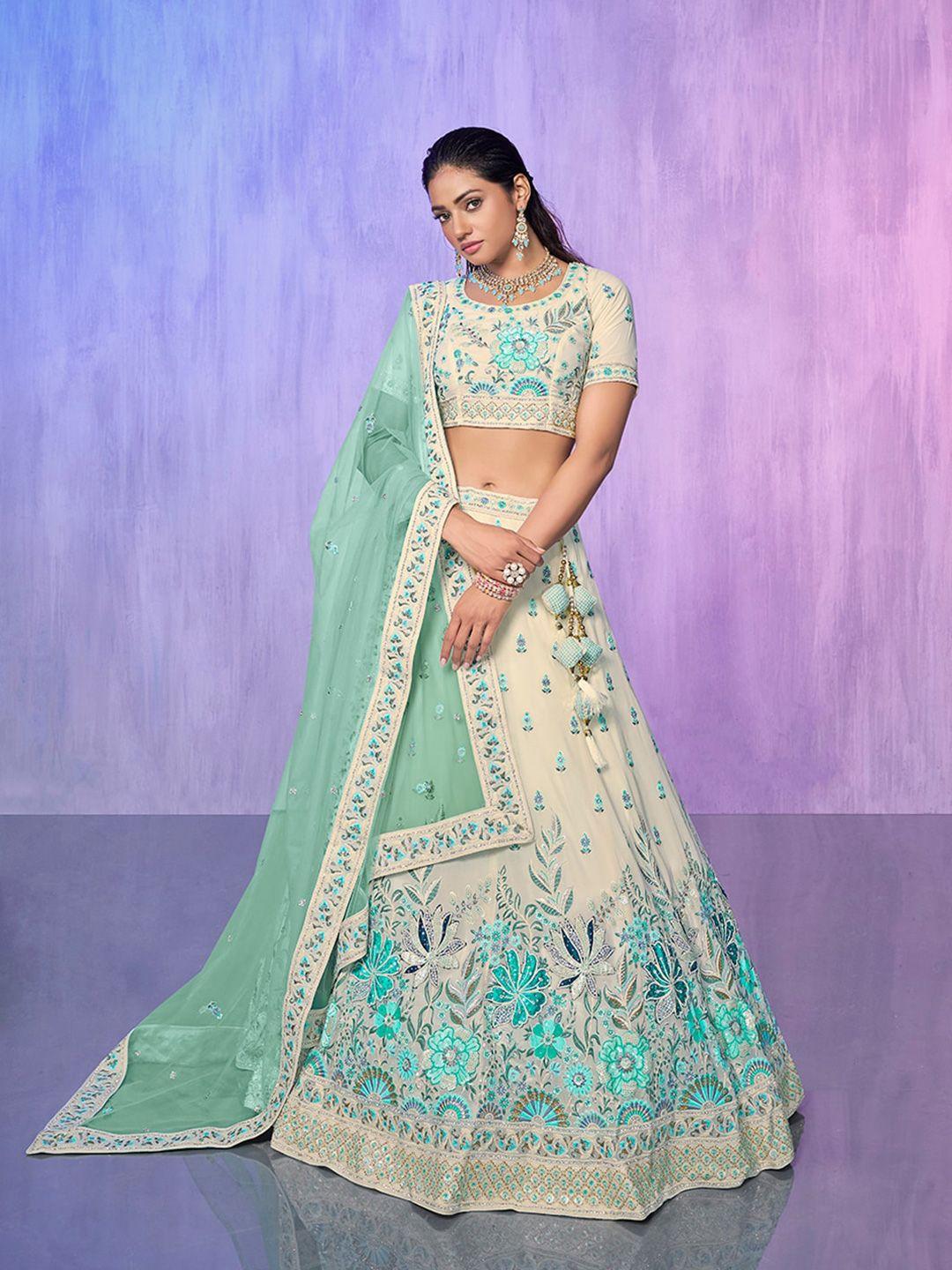 fusionic embroidered sequinned semi-stitched lehenga choli with dupatta