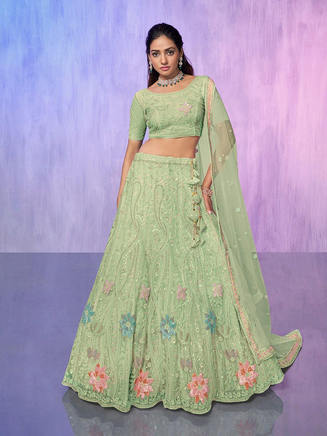 fusionic embroidered sequinned semi-stitched lehenga choli with dupatta