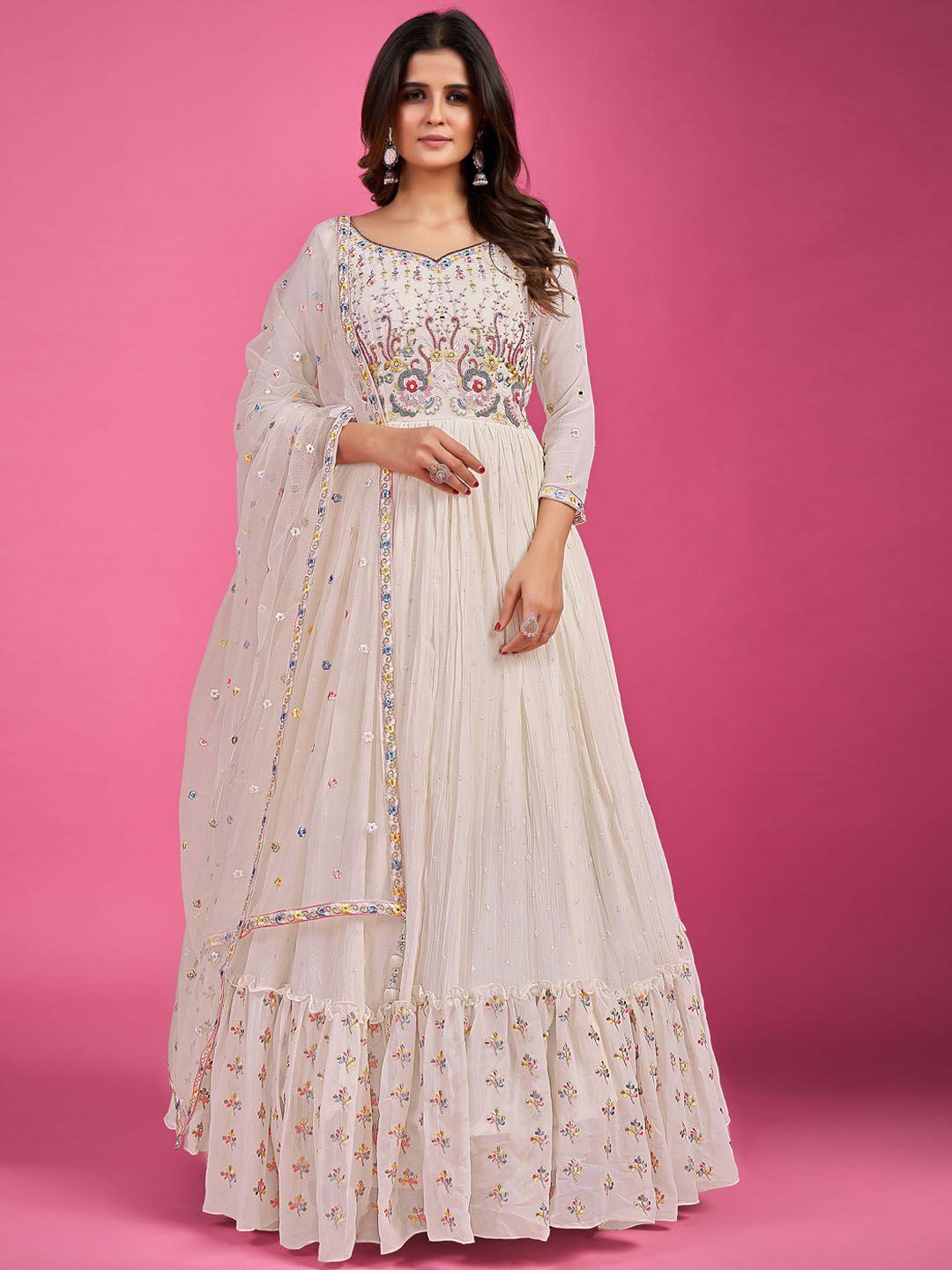 fusionic embroidered sweetheart neck maxi gown ethnic dresses with dupatta