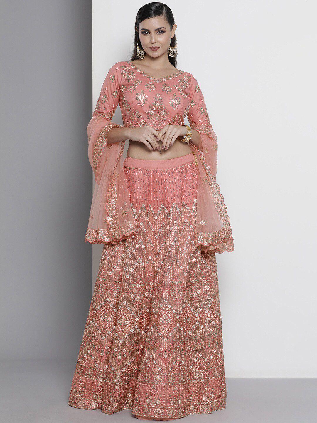 fusionic embroidered thread work semi-stitched lehenga & unstitched blouse with dupatta