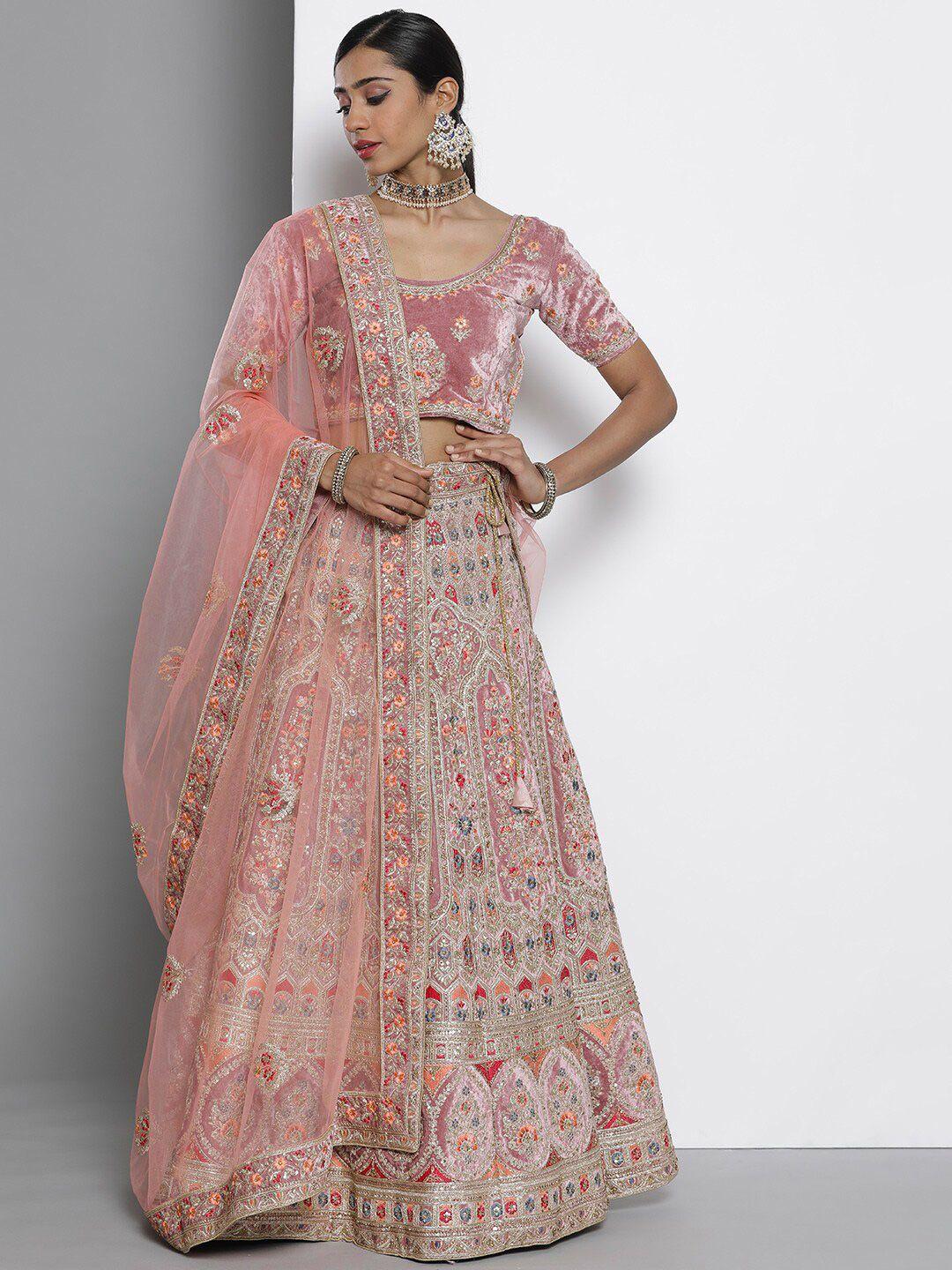 fusionic embroidered thread work semi-stitched lehenga & unstitched blouse with dupatta