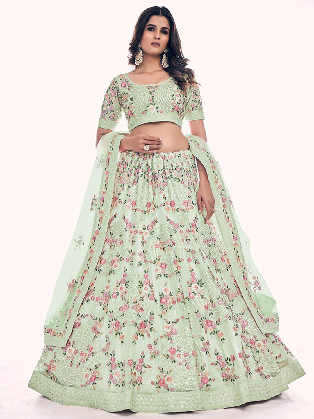 fusionic embroidered thread work semi-stitched lehenga & unstitched blouse with dupatta