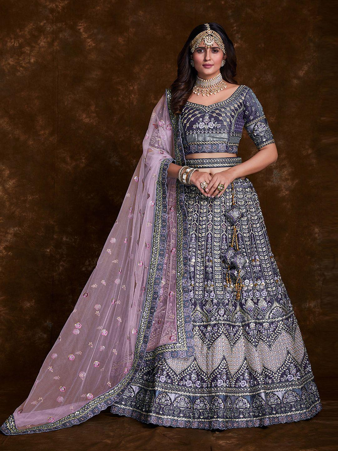 fusionic embroidered thread work semi-stitched lehenga & unstitched blouse with dupatta