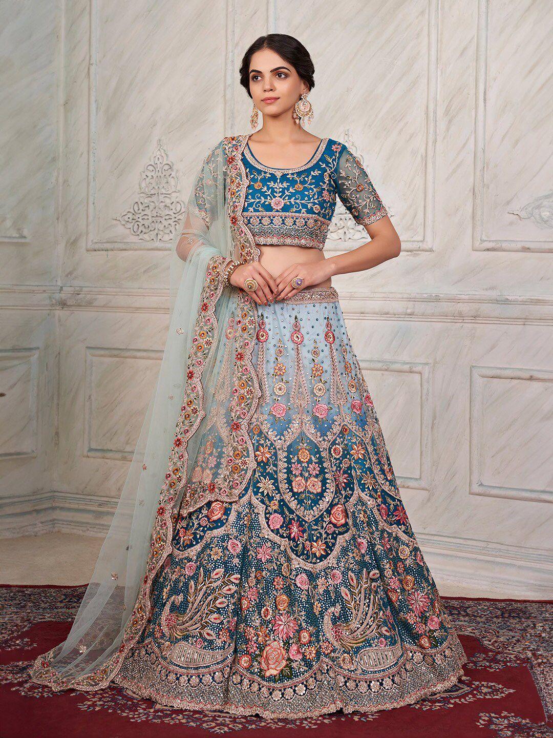 fusionic embroidered thread work semi-stitched lehenga & unstitched blouse with dupatta