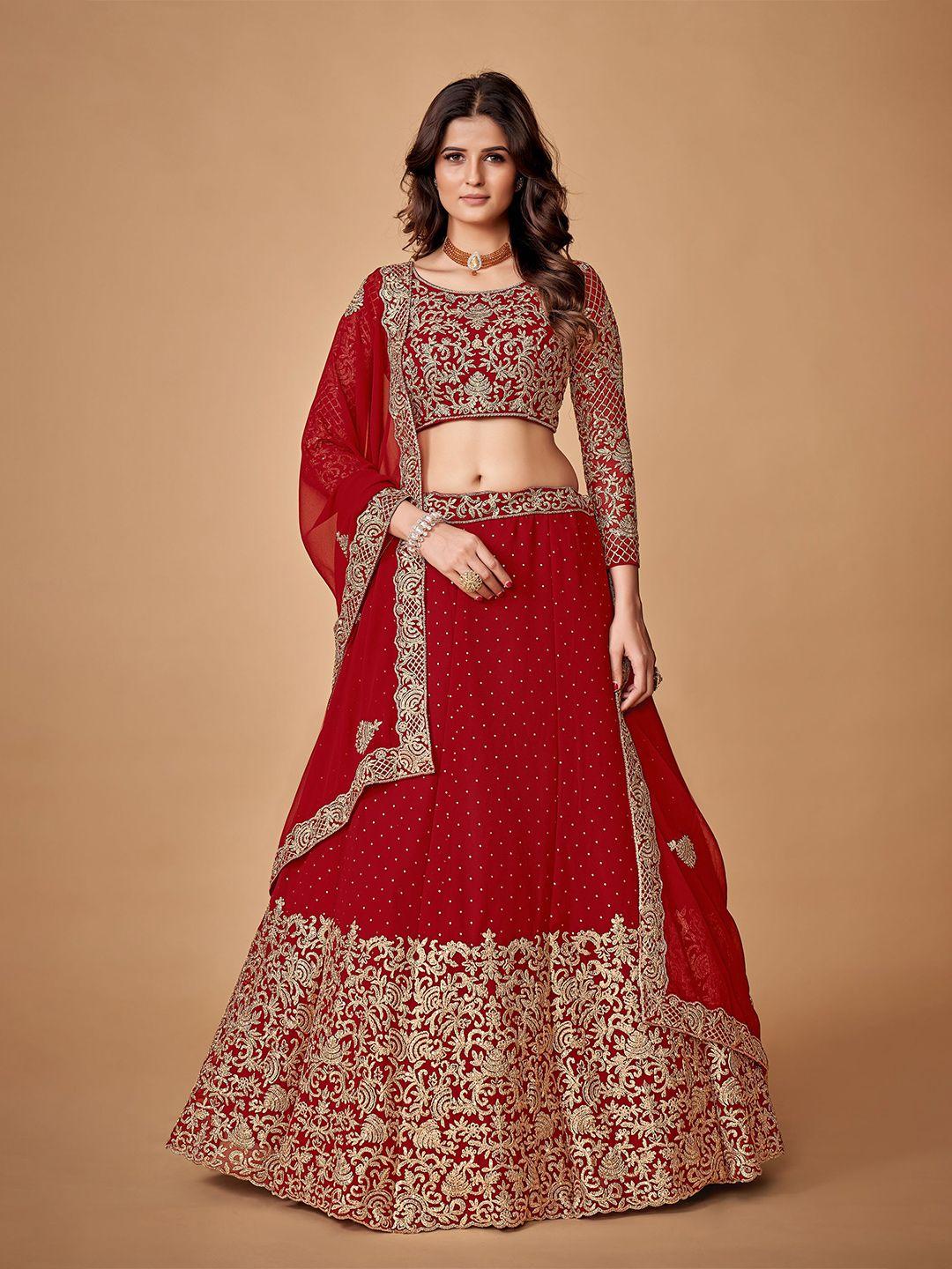 fusionic embroidered thread work semi-stitched lehenga choli with dupatta